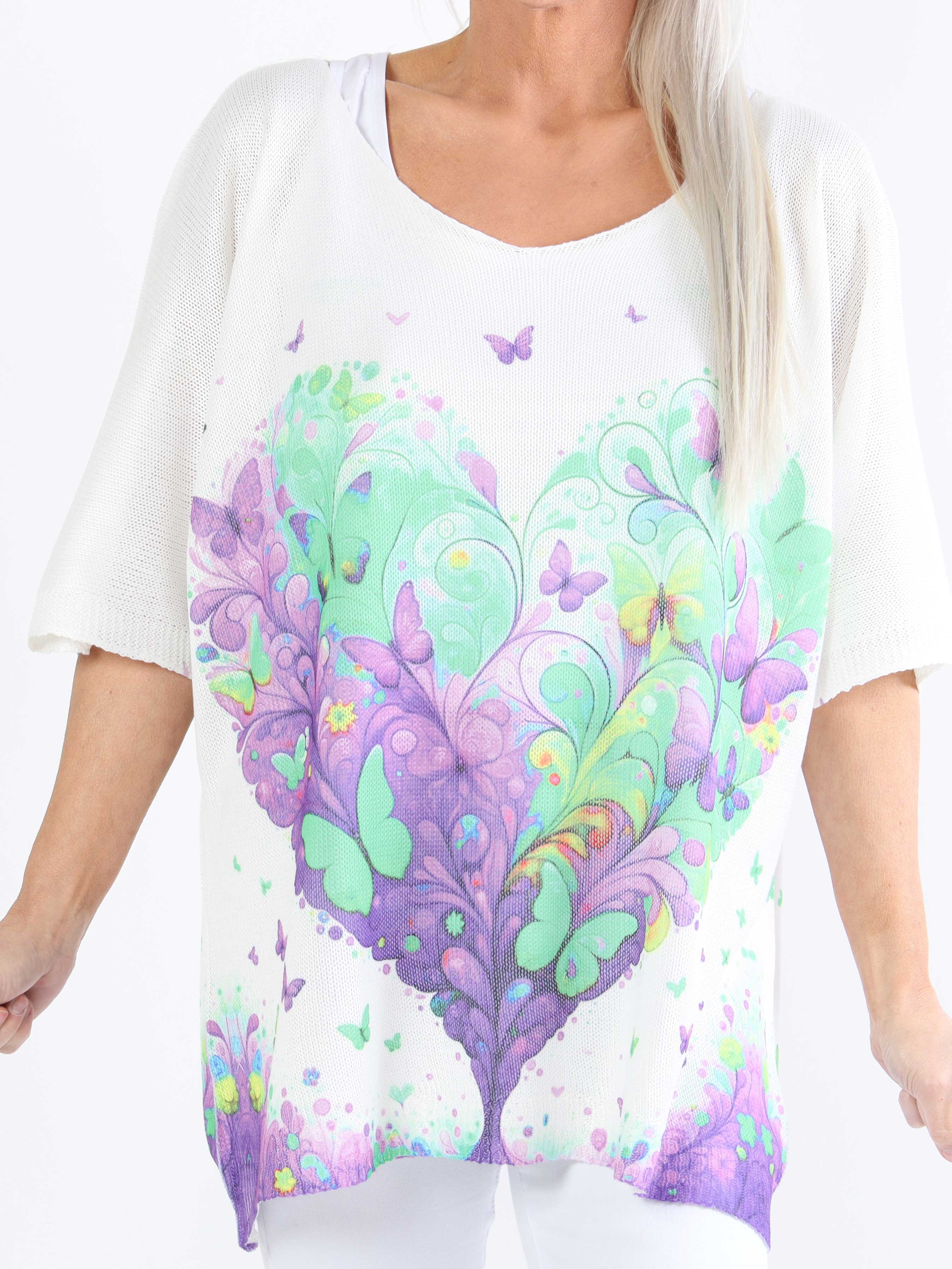 Inaya - Strikket plus size bluse med sommerfugleprint